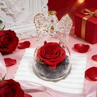 Roses réelles préservées sous cloche en verre, figurine d'ange, fleurs éternelles, coffret cadeau exquis, cadeaux d'anniversaire pour maman, grand-mère, femme