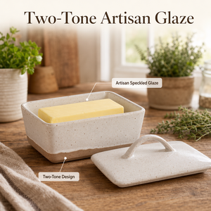 Beurrier en céramique avec couvercle, grand modèle, style campagnard, récipient à fromage avec couvercle <span class=keywords><strong>et</strong></span> poignée à boucle pour rangement sur comptoir de cuisine - Product Image 3