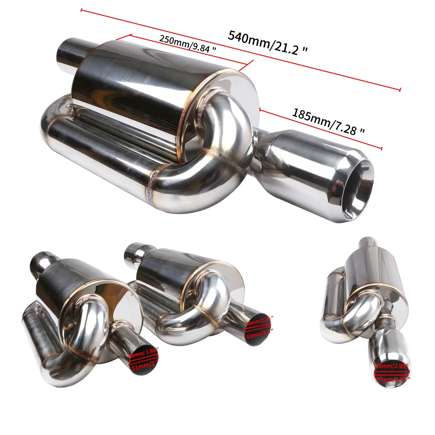 Car exhaust pipe factory 2.5 inch Car retrofit stainless steel exhaust pipe 63mm diameter S drum exhaust pipe M drum muffler