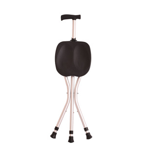 Aluminum Alloy Cane <b>Stool</b> With Three Legs <b>Adjustable</b> <b>Height</b> Black Seat For Elderly Walking Support - Product Image 1