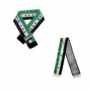 Écharpe en satin polyester blanc/noir à franges, promotionnelle pour événements, motif pays Syrie, pour la Journée Nationale et les Clubs de Supporters de Football - Product Image 1