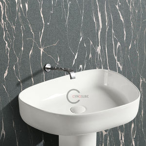 Lavabo cuadrado moderno de cerámica, lavabo compacto para lavarse las manos, pedestal que ahorra espacio para baños pequeños y cuartos de tocador. - Product Image 4