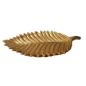 Custom Home Decorative Gold Leaf Shape Candy Holder Wedding Decoration Golden Jewellery Storage Crafts and Gifts