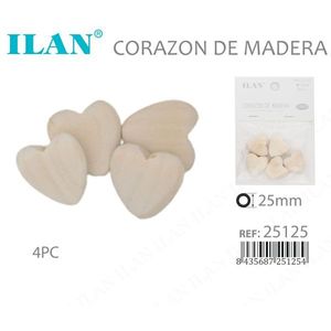 Perline di legno a forma di cuore Ilan da 25 mm, 4 pezzi, per la creazione di gioielli - Product Image 3
