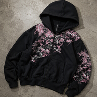 Sweat à capuche zippé personnalisé pour homme, coupe ample, en molleton 450 GSM, délavé à l'acide, impression DTG, épaules tombantes, fermeture éclair intégrale, poche avant, ourlet côtelé, OEM ODM Marque Privée