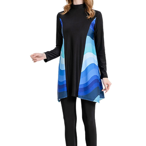 Burkini Hijab uni avec fermeture éclair OEM, grande taille, maillot de bain islamique musulman, couvrant imperméable avec imprimé, style bikini à coupe haute devant - Product Image 5