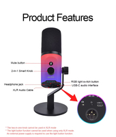 Microphone dynamique professionnel ONELEADER ZX-777 avec support cantilever, connexion USB/XLR, éclairage RVB, suppression du bruit, cardioïde