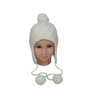 Angora Wool Baby <strong>Hat</strong> <strong>Walk</strong> Stitch Pattern Earflap Pompom <strong>Hat</strong> - Product Image 1