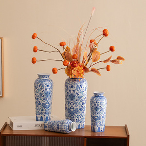 Vintage Style Blue White Ceramic Vase With Premium Feel for Living Room <b>Dining</b> <b>Table</b> Dried Fresh Flower Display - Product Image 3