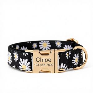 Collier et laisse pour chien en velours personnalisé Daisy Solid avec nœud papillon, gravure personnalisée du nom de l'animal, boucle en métal, cadeau d'anniversaire pour chiot, couleur lilas - Product Image 1