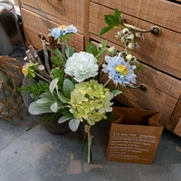 Bouquet de fleurs artificielles mixtes CF02111 de 48 cm avec hydrangea vert, œillet bleu et scabieuse pour la décoration de table de mariage à domicile