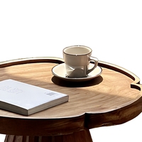Table basse ronde moderne extensible et pliable de 35,98 pouces avec pieds cylindriques, plateau en placage de bois pour salon et bureau