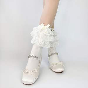 Chaussettes mi-mollet à nœud papillon, bracelets <span class=keywords><strong>de</strong></span> cheville en dentelle, bracelets <span class=keywords><strong>de</strong></span> cheville en dentelle multicouches <span class=keywords><strong>de</strong></span> style <span class=keywords><strong>japonais</strong></span> pour filles Sweet Court Retro - Product Image 2