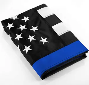 Bandera de línea azul fina, 3x5 pies, bordadas, rayas cosidas, negro, blanco, azul, rojo, bandera americana