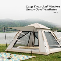 Tente de camping instantanée 3 saisons pour 4-6 personnes, 2 fenêtres en maille et 2 portes, installation facile avec vestibule et bâche de protection contre la pluie