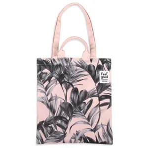 Top quality canada pink printed thick snap fastener recycle shopping canvas cotton tote bag