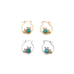 Boucles d'oreilles créoles hibou en alliage de zinc doré et blanc, micro-strass et turquoise, bijoux fantaisie animalier, cadeau - Product Image 5