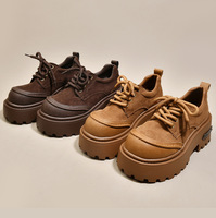 Chaussures Oxford à plateforme en daim, talon épais compensé, rehaussantes, à lacets, bout rond, style vintage décontracté, support OEM ODM personnalisé