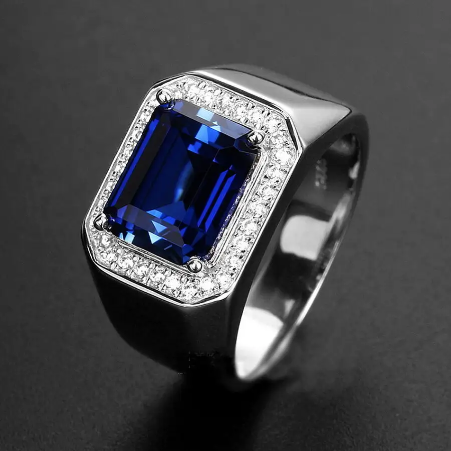 Bague saphir pour homme en platine fin avec diamants latéraux Multi-couleurs PT950 Extrémité ouverte réglable