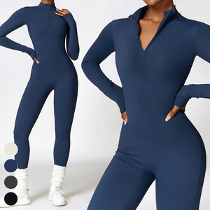Moda eşofman özel egzersiz kıyafeti Fitness spor Bodysuit uzun kollu polar sıcak tulumlar kadınlar tek parça Yoga tulum - Product Image 5