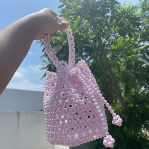 Bolso de cubo con cordón de cuentas esférico brillante Rosa bebé dulce con detalle de cierre de cuentas en forma de flor, a precios al por mayor. - Product Image 1