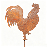 Piquets de jardin vintage rouillés et plats, poulets en métal rouillé durables pour la décoration extérieure printanière