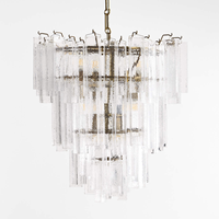 Lustre en verre moderne du milieu du siècle, luminaire suspendu en cristal, 28 pouces, LED à intensité variable, blanc chaud, structure en fer, garantie de 3 ans