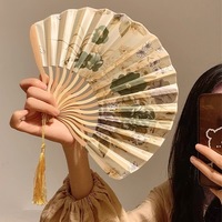 Nouveau éventail pliant imprimé de fleurs style peinture à l'encre chinoise, portable, en bambou, personnalisable, style antique, pour Halloween