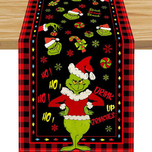 Christmas Decorations <b>Grinch</b> Linen Oil-resistant Cartoon Print Table Runner & Mat 33x183cm Eco-Friendly Factory Direct - Product Image 4