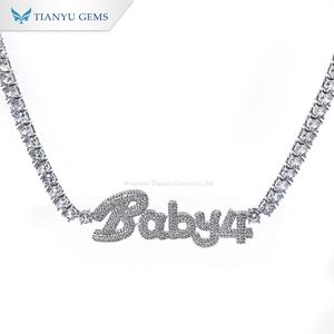 Tianyu 925 Sterling Silver Luxury Diamond-Studded <b>Letter</b> Tennis <b>Necklace</b> <b>with</b> Cubic Zirconia Trendy Hip Hop <b>Necklace</b> Jewelry - Product Image 3