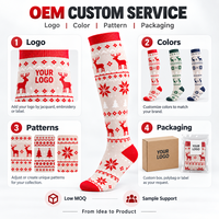 Chaussettes de compression mi-hautes personnalisées à motif jacquard, fabrication OEM, marque privée, pour les fêtes de Noël