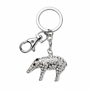 Portachiavi a forma di tapir in cristallo con strass, ciondolo in metallo color argento per borsa o chiavi - Product Image 2