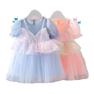 夏の新しい最新の小さな女の子フラワープリンセスドレスファッション外国の赤ちゃん甘いかわいい花柄ドレス子供服