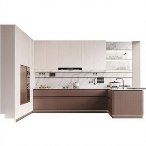 Meubles de cuisine modulaires de style shaker personnalisés, luxe léger, base d'évier en bois, porte vitrée, charnière MDF, garantie 2 ans - Product Image 2