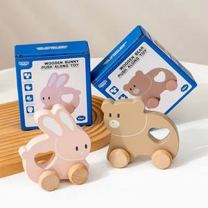 Montessori Unisex Baby Cars <strong>Wooden</strong> Bunny <strong>Push</strong> <strong>Along</strong> <strong>Toy</strong> for 2-4 Year Olds Holzspielzeug Baby Juguetes De Madera - Product Image 3