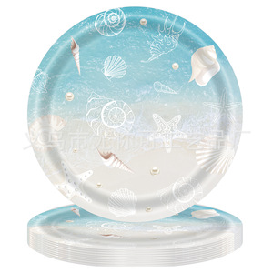 Beach Themed Seashell Party Kit Disposable Tableware Plates Napkins Cutlery Set For Birthday Holiday Celebration - Product Image 2