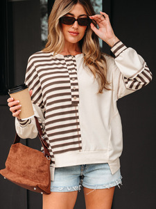 TPY0 Vente en gros de pulls décontractés vintage surdimensionnés pour femmes, sweat-shirt pour femme avec détails rayés et boutons colorés - Product Image 5