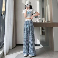 Pantalons longs à carreaux, pantalons décontractés d'été, pantalons à jambes larges