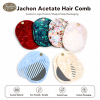 Peigne miroir pliable Jachon personnalisé en acétate à motif marbré géométrique, pour rangement extérieur, portable et tout-en-un