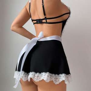 Nouvel ensemble de lingerie sexy 2026 pour femme, style européen, col ouvert, dos nu, bretelles en treillis, dentelle, uniforme de serveuse - Product Image 5