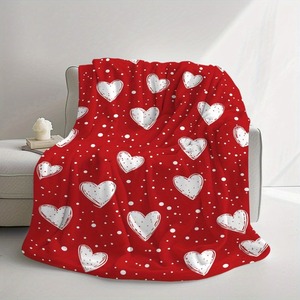 Plaid en flanelle à motif de cœurs rouges, rectangulaire, confortable et chaud pour la maison, utilisation hivernale, style simple, design imprimé - Product Image 5