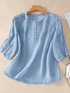 Camicette estive da <span class=keywords><strong>donna</strong></span> Casual a maniche corte camicie di grandi dimensioni <span class=keywords><strong>con</strong></span> ricami traspiranti da <span class=keywords><strong>donna</strong></span> - Product Image 2