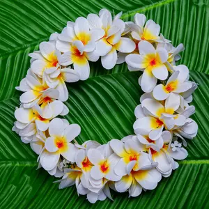 Flor hawaiana 50CM Terciopelo artificial Plumeria Diadema elástica Hawaii Mujeres Headwear Hula Girl Crown Flower Galand
