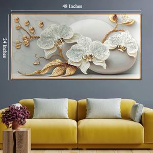 Peinture murale abstraite LED en porcelaine et cristal, motif floral blanc luxueux, pour hall d'entrée, salle à manger et couloir, décoration personnalisée - Product Image 2