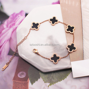 <span class=keywords><strong>2025</strong></span> kualitas tinggi mode beruntung hitam putih gelang semanggi desainer merek mewah perhiasan 18k berlapis emas empat daun gelang semanggi - Product Image 5