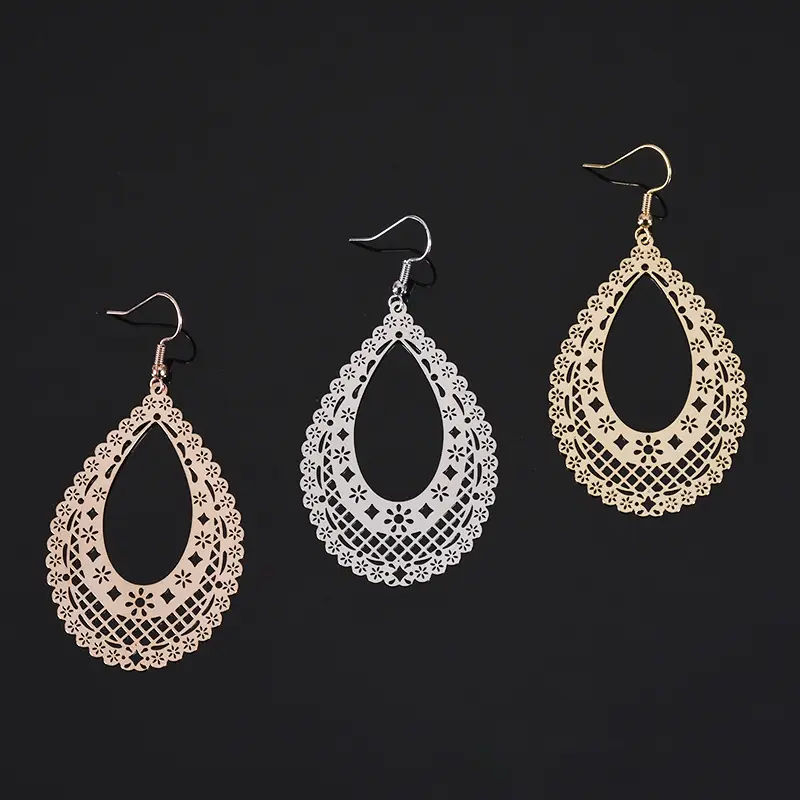 Geometric Irregular Hollow Drop Rose Gold Copper Retro Ethnic Earrings For Women Fashion Jewelry Minimalist Metal Sheet Earring
