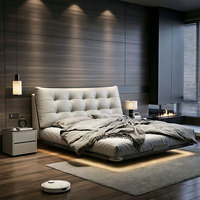 Cadre de lit double moderne de luxe avec rangement et revêtement en tissu, nouveau style italien minimaliste en cuir de luxe pour chambre principale