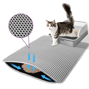 Tapis à litière pour chat double couche, 60x90cm, bleu, structure nid d'abeille, anti-éclaboussures, facile à nettoyer - Product Image 4