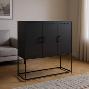 Bibliothèque industrielle en acier, armoire haute noire à 3 portes, meuble de rangement pour salon - Product Image 2