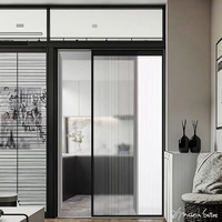 Porte coulissante sans rail en verre, design moderne en aluminium, pour chambre, bureau et projets intérieurs de villas